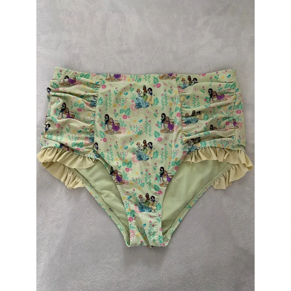 Disney Hot Topic Princess Floral Ruffle High Waisted Bikini Set Green Yellow